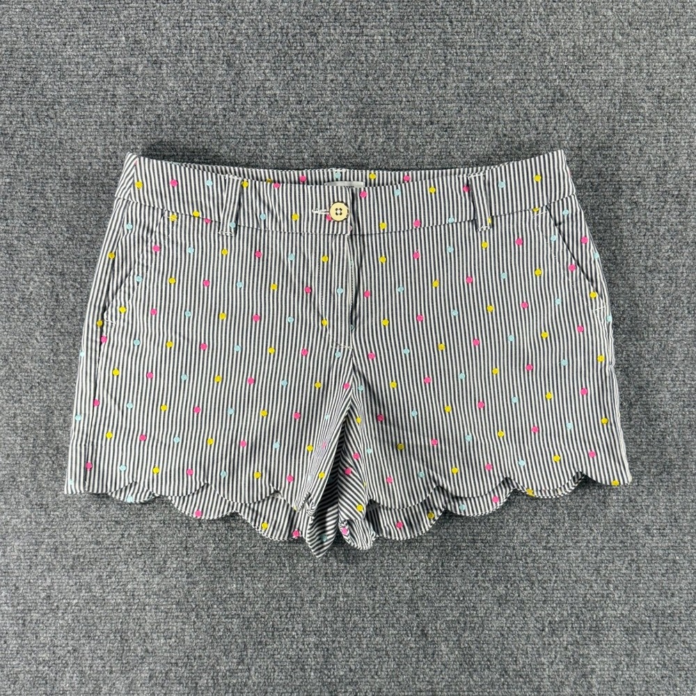Crown & Ivy Shelby Striped Polka Dot Scallop Hem Shorts Navy Pink Yellow 10